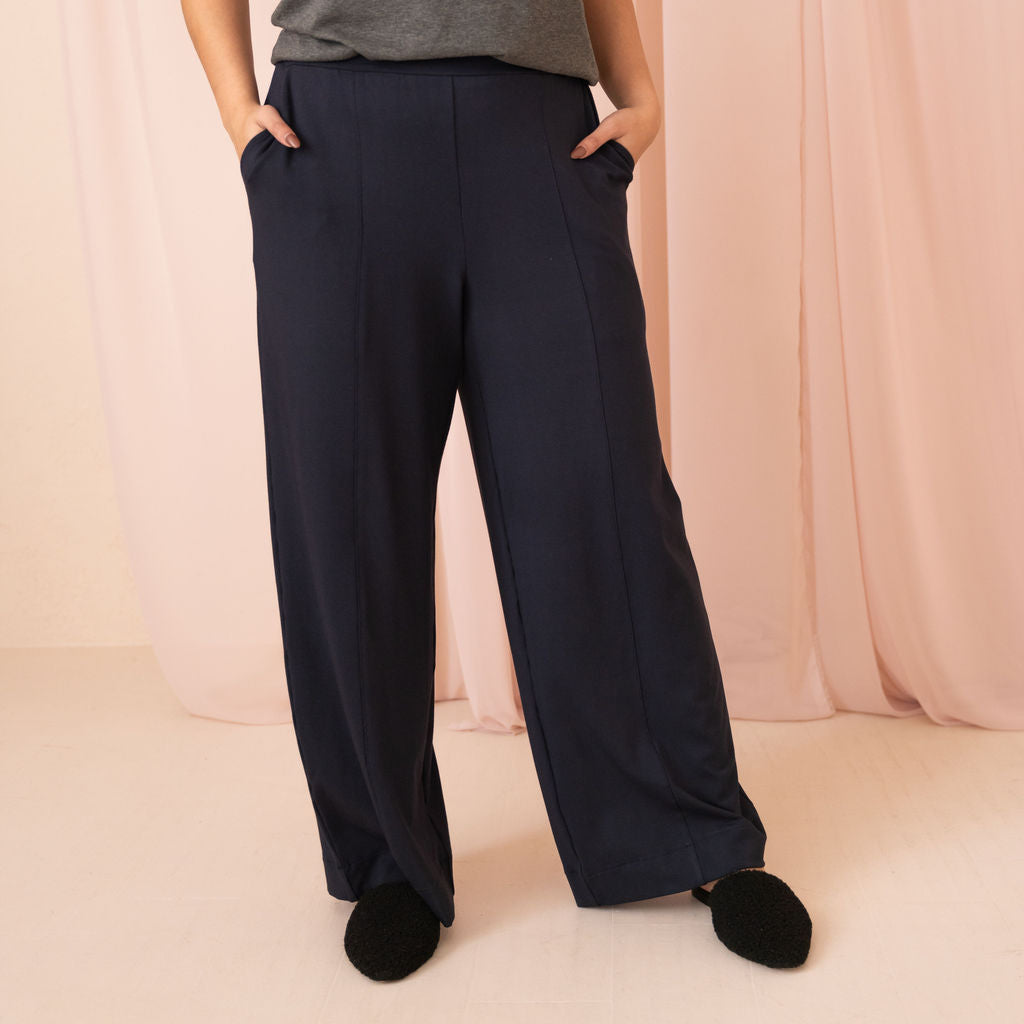 Wrap Pants Palazzo Pant Navy Blue Printed Rayon Comfy & Trendy One